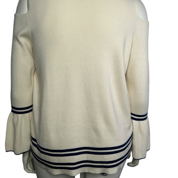 Lane Bryant Sweater Cream & Navy Women's 14/16 NEW with Tags  Cold Shoulder - Picture 3 of 15